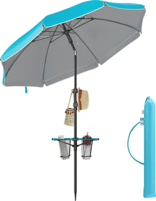 Zdjęcie produktu dla Parasol – ochrona przed promieniowaniem UV – wytrzymała konstrukcja ze stali i poliestru – średnica 160 cm, wysokość 158–206 cm, kolor niebieski