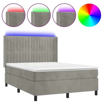 Produktbild von vidaXL Boxspringbett mit Matratze & LED Hellgrau 140x200 cm Samt
