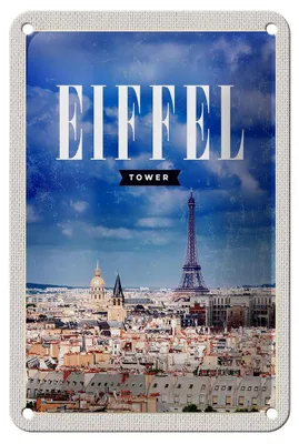 Produktbild von Blechschild Reise 12x18cm Eiffel tower Panorama Bild Retro Schild