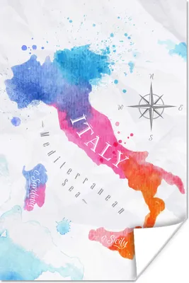 Produktbild von MuchoWow® Poster Weltkarte - Ölfarbe - Italien 40x60 cm - Plakate für die Wand - Poster Babyzimmer