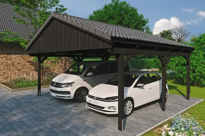 Produktbild von Doppelcarport SKAN HOLZ Fichtelberg inkl. Pfostenanker 618 x 566 cm anthrazit