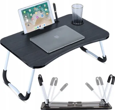 Produktbild von Składany Stolik Śniadaniowy Na Łóżko Pod Laptopa Czarny 60X40
