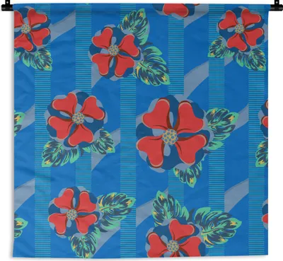 Produktbild von MuchoWow® Wandteppich Wandbehang Hibiskus - Hawaii - Rot - Muster - Blume 90x90 cm Tapisserie Dekoration Wandtuch - Wandaufhänger