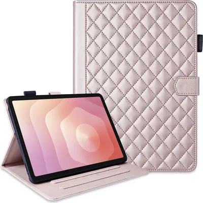 Immagine prodotto di Custodia in Pelle finta a forma di rombo con supporto per Samsung Galaxy Tab S11, colore oro rosa