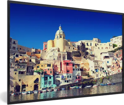 Produktbild von MuchoWow® Gerahmtes Poster Haus - Meer - Italien 90x60 cm - Poster mit Schwarzem Bilderrahmen Wandposter Rahmen Foto Bilder - Fotorahmen - Foto-Plakat