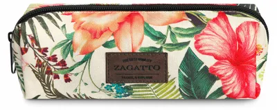 Obrázek produktu pro Školní penál ZAGATTO, uni, béžový s květinovým vzorem, jedna přihrádka, zapínání na zip, nášivka s logem, 22x6x6 cm, tuba penál, ZG715