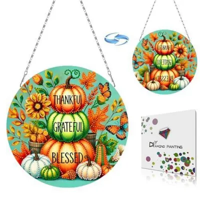 Productafbeelding van Diamantverfset met hanger en ketting, herfstthema, pompoen, geschikt voor zelfdecoratie, raamdecoratie en wanddecoratie