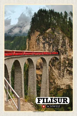 Produktbild von vianmo Holzschild 18x12 cm Filisur Schweiz Landwasserviadukt Bildmotiv Reisemotiv Abenteuer Reisen