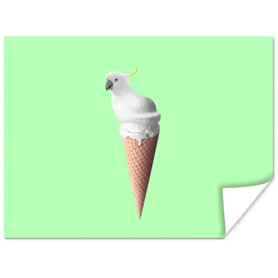 Produktbild von MuchoWow® Poster Papagei - Eistüten - Eiscreme - Weiß - Grün 160x120 cm - Foto Plakat