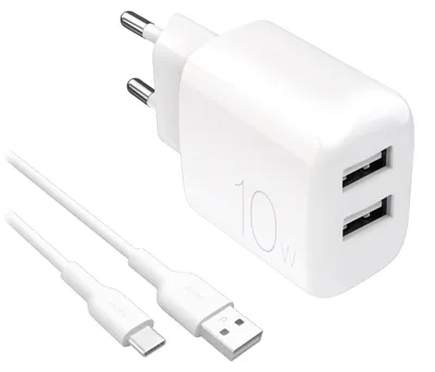 Produktbild von PURO Power Kit: Ladegerät Daily 2 USB-A-Anschlüsse + USB-A auf USB-C Kabel
