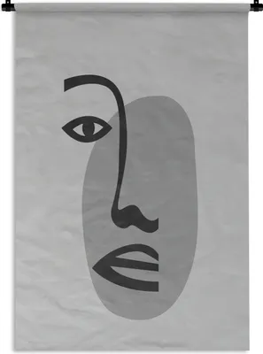Produktbild von MuchoWow® Wandteppich Wandbehang Porträt - Gesicht - Schwarz - Weiß 90x135 cm Tapisserie Dekoration Wandtuch - Baumwolle - Wandskulptur