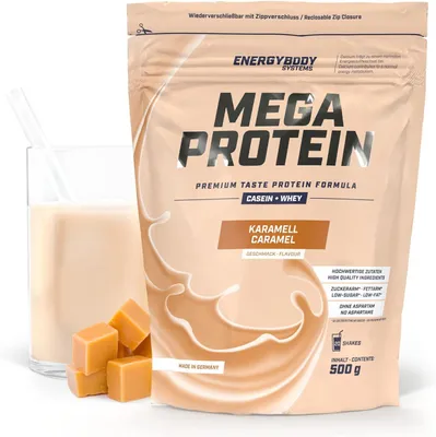 Produktbild von Energybody Mega Protein "Karamell", Proteinpulver mit Whey und Casein, Eiweißpulver, 500 g Beutel