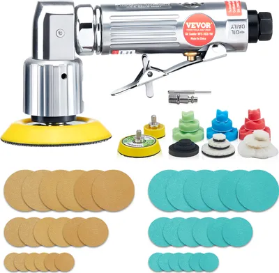Immagine prodotto di VEVOR set di 58 smerigliatrici pneumatiche 15.000 giri/min Smerigliatrice angolare 3 CFM Smerigliatrice a bastoncino 90 PSI (6,2 bar) Mini lucidatrice Pad in schiuma (2,5/5/7,6 cm) Ideale per ferro legno plastica metallo marmo