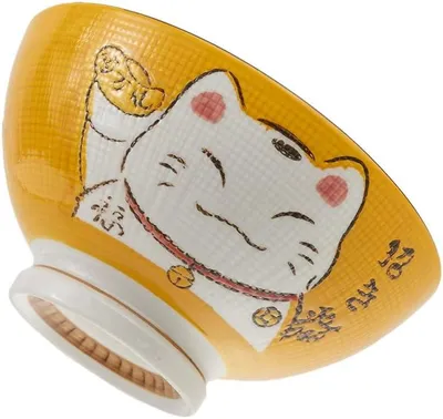Produktbild von Große japanische Ramen-Schale in Gelb – ⌀ 17,5 cm, 1000 ml – Maneki-Neko-Katze – für Reis, Frühstück und Suppe – asiatische und japanische Dekoration – Geschenk