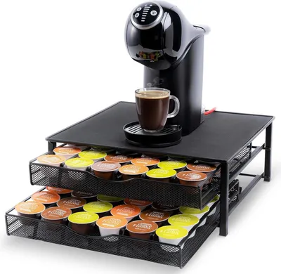 Zdjęcie produktu dla Uchwyt na kapsułki Merkloos Gadgy z 2 szufladami na 72 kubki Dolce Gusto – uchwyt na kubki do kawy – antypoślizgowy i tłumiący drgania