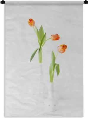 Produktbild von MuchoWow® Wandteppich Wandbehang Tulpen - Orange - Blumen 90x135 cm Tapisserie Dekoration Wandtuch - Baumwolle - Wandskulptur