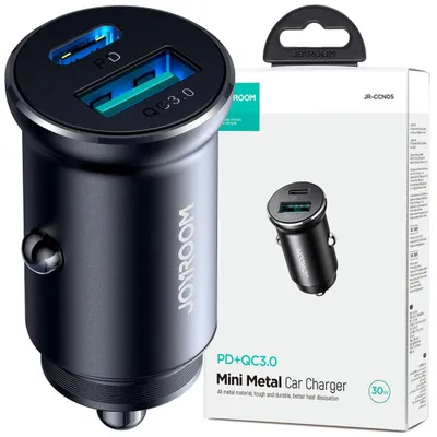 Zdjęcie produktu dla JOYROOM Car Charger Joyroom JR-CCN05, 30W, 3A, 1 x USB-A - 1 x USB-C, Black