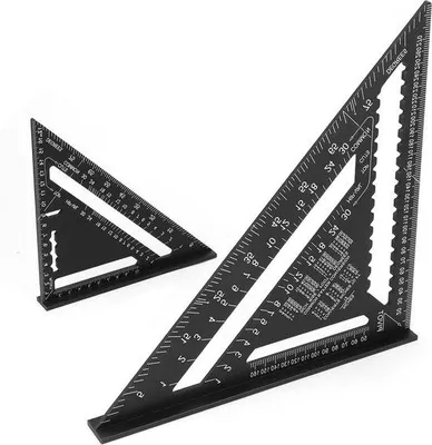 Zdjęcie produktu dla Trójkątna linijka metryczna 18 cm i 30 cm – metalowy zestaw dla stolarza – czarny