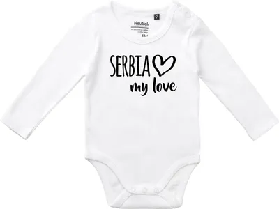 Produktbild von Huuraa Baby Body Serbia my love 62 White  Baumwolle Fairtrade Langarmbody Geschenkidee