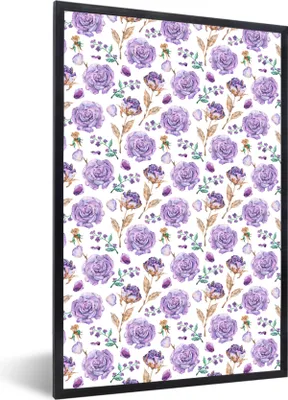 Produktbild von MuchoWow® MuchoWow® Gerahmtes Poster Blumen - Lila - Rosen 60x90 cm - Poster mit zchwarzem Bilderrahmen - Kunst