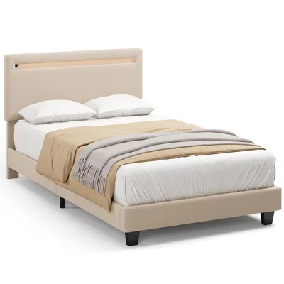 Produktbild von BEALIFE BF27 Polsterbett 90x200 cm mit Lattenrost, LED | Metallgestell mit Holzkopfteil | vibrationsarm | Beige/Dunkelgrau