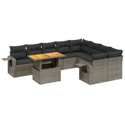 Produktbild von 10-tlg. Garten-Sofagarnitur mit Kissen Grau Poly Rattan