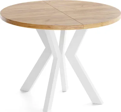 Produktbild von Runder Esstisch Ausziehbar 100-200 cm XXL Groß – Verlängerbar, für 5-10 Personen mit Weißen Holzbeinen – Tisch für Wohnzimmer & Esszimmer in Eiche Braun