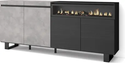 Immagine prodotto di COZY Credenza, Mobile, Cucina, 200x35x87cm, 4 Porte, Camino elettrico, Cemento