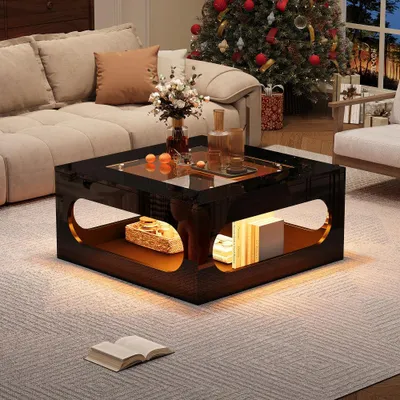 Produktbild von Couchtisch - Wohnzimmertisch - Beistelltisch - Couchtischplatte - Quadratisch - Schwarz - Tischplatte aus gehärtetem Glas