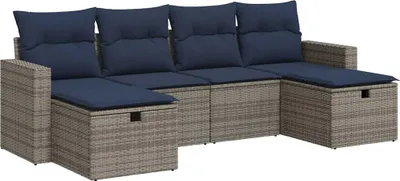 Produktbild von vidaXL 6-tlg. Garten-Sofagarnitur mit Kissen Grau Poly Rattan