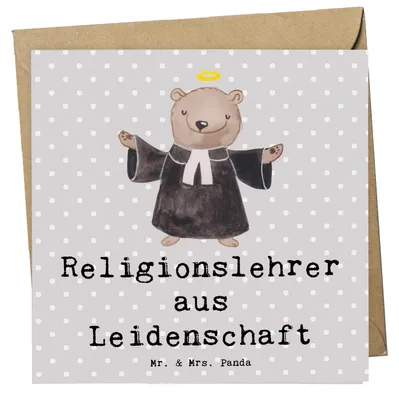 Produktbild von Mr. & Mrs. Panda Deluxe Karte Religionslehrer Leidenschaft - Grau Pastell - Geschenk, Grundschule, faltkarte, Grußkarte, Klappkarte, Jubiläum, anlasskarte, doppelkarte