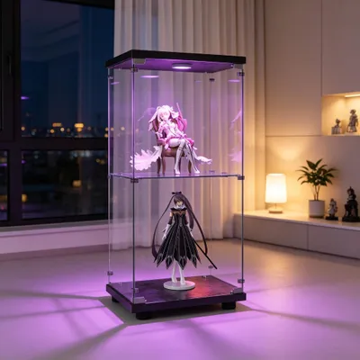 Image de Vitrine en verre INONEFT avec éclairage LED et porte, vitrine en verre verrouillable avec 2 étagères, design moderne, vitrine d'exposition, couleur noire, dimensions : 40 x 36,5 x 86,2 cm