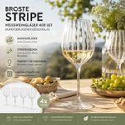 Produktbild von Broste Stripe Weißweingläser 4er Set mundgeblasen Glas spülmaschinenfest