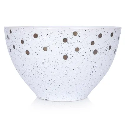 Produktbild von Vilde Keramik Schüssel, 14.5 cm Durchmesser, 750 ml, Mattweiß mit mehrfarbigem Punktedekor, spülmaschinenfest
