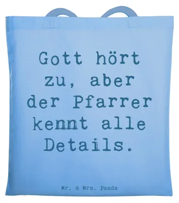 Produktbild von Mr. & Mrs. Panda Shopping Tasche Spruch Pfarrer Details - Sky Blue - Geschenk, Geschenke mit Herz, handgefertigte, Berufung, Wertschätzung, Berufsalltag, Baumwolltasche