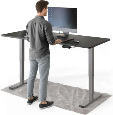 Produktbild von DESKSPACE PRO Plus Elektrisch höhenverstellbarer Schreibtisch, 180x80 cm Stehpult mit Memory-Funktion, Schwarze Tischplatte, Graues Gestell