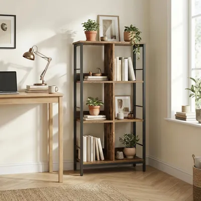 Produktbild von VASAGLE Regal mit 3 Ebenen, 6 Fächern, Bücherregal, Standregal, braun-schwarz