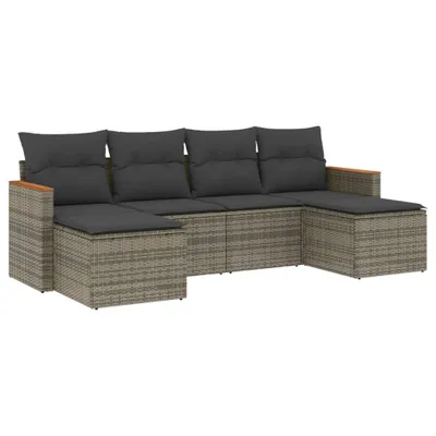 Produktbild von 6-tlg. Garten-Sofagarnitur mit Kissen Grau Poly Rattan