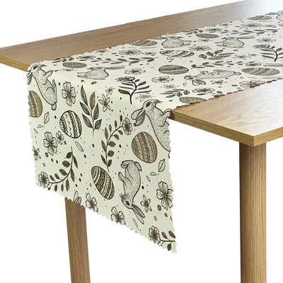 Zdjęcie produktu dla Bieżnik do obrusu Plamoodporny Nadruk Wielkanocny Beżowe króliczki Bieżniki 50x120 cm