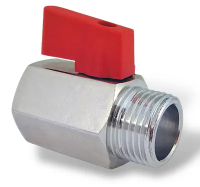 Produktbild von Mini Kugelhahn Messing roter Griff Innengewinde Außengewinde IG x AG 3/4 Zoll