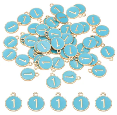 Zahlen-Anhänger, 50 Stück, doppelseitig, Blau, für DIY-Schmuck