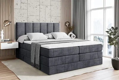Produktbild von ALTDECOR Boxspringbett mit 2 Matratzen und Topper - 180x200 cm - BOXI1 KING - Dunkelgrau Samt - Polsterbett mit, H3- und H4- Matratzen, Bettkasten und Lattenrost, Bett mit Stauraum