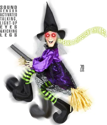 Immagine prodotto di Strega parlante con gambe che scalciano e occhi luminosi | Decorazione per Halloween