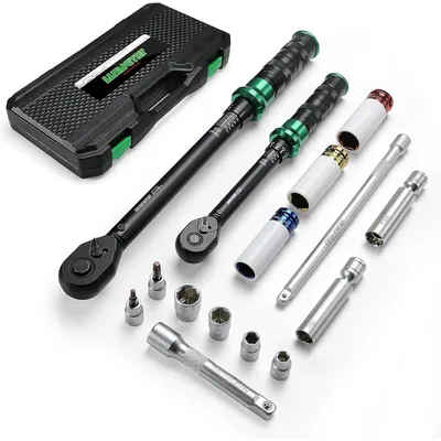 Immagine prodotto di Set di chiavi dinamometriche da 60 Nm e 220 Nm, con attacco da 3/8 e 1/2, composto da 15 pezzi