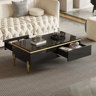 Image de OKWISH Table Basse Moderne - Table d'Appoint Noire avec Tiroir de Rangement, 100x50x36 cm