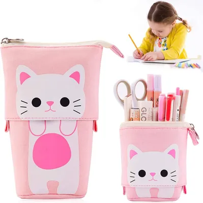 Obrázok produktu pre Peračník, tašky na ceruzky, školské potreby Peračník Girl Cat Pencil Holder, pre školáčky Teen Adult School Office Kindergarten, biela