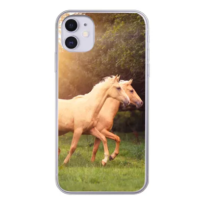 Produktbild von MuchoWow® Handyhülle Schutzhülle Hülle für iPhone 11 Pferde - Wald - Sonne Silikon Softcase Handy Hülle - Handytasche