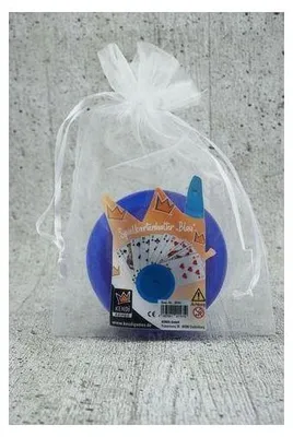 Produktbild von Blauer Spielkartenhalter aus Kunststoff, im Stoffsäckchen