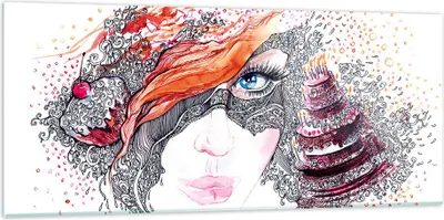 Produktbild von Bilder auf glas - Frau Kuchen Abstraktion Eleganz - 120x50cm - Glasbilder - Wandbilder - Kunstdruck - zum Aufhängen bereit - Wanddekoration aus Glas - Glas Bilder - Wandbild auf Glas - GAB120x50-3004