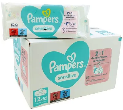 Obrázok produktu pre Pampers Detské obrúsky Sensitive - 12x52 kusov